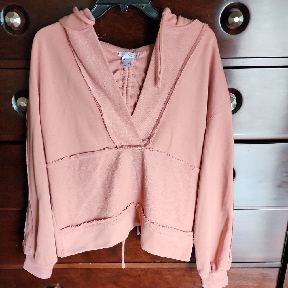 Peach V-Neck Hooded Sweatshirt